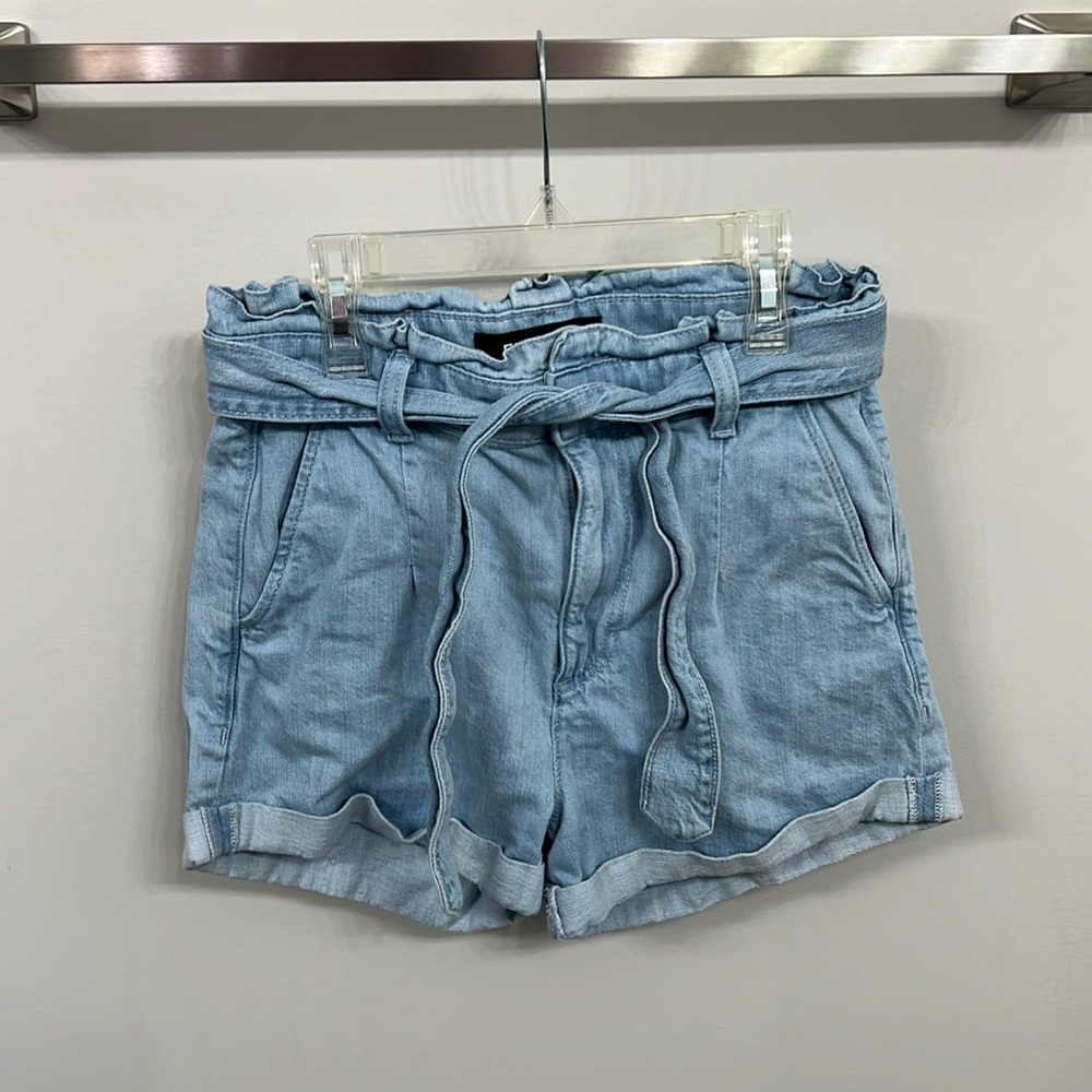 Express: Size 4, Paper Bag Waist High Rise Shorts. Light Blue.